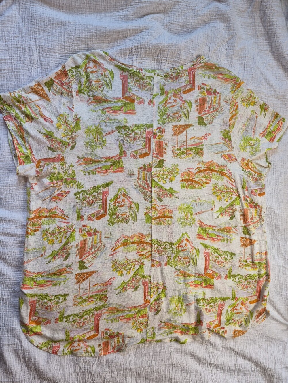 Cynthia Rowley 100% Linen Mediterranean Coastal Print High-Low Tee, Size 3X - Picture 8 of 9